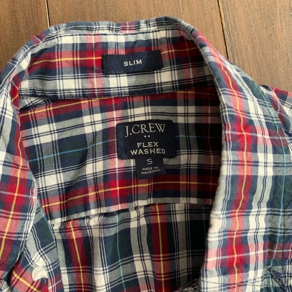 J. Crew Men Flex Washed Red Tartan Plaid Button Down Shirt